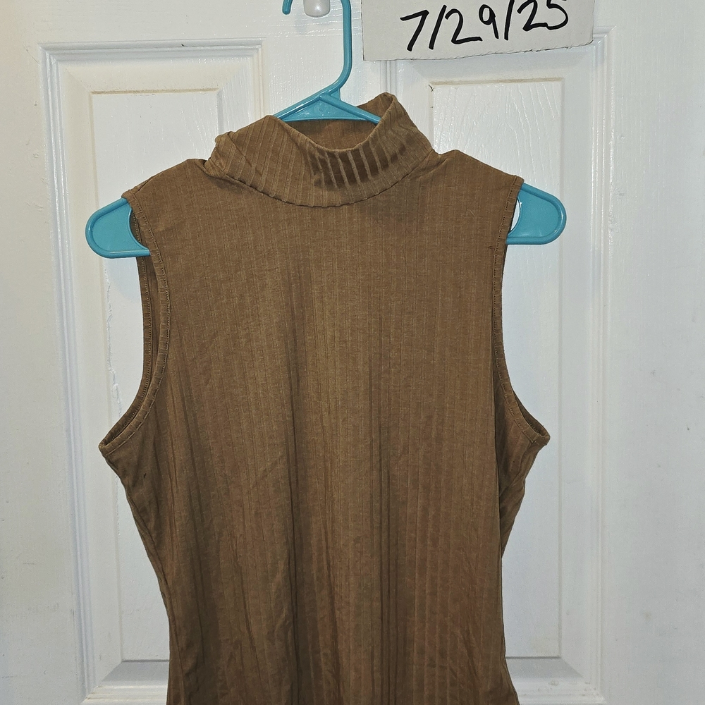 Sleeveless Brown Turtleneck Top